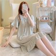 thumbnail image 1 of Camisón de verano de manga corta, pijama de seda de algodón para mujer, ropa de casa, vestido de seda de algodón suelto, suave y fresco, de talla grande, 1 of 6