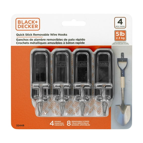 Black & Decker Wall Hooks ā 4pk, Chrome, Removable, Holds up to 5 lbs.