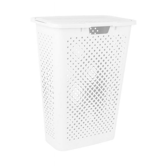 Superio Gradient Hamper with Lid - 45L, Modern Design, Perforated, Slim & Sturdy, Ergonomic Handles - White