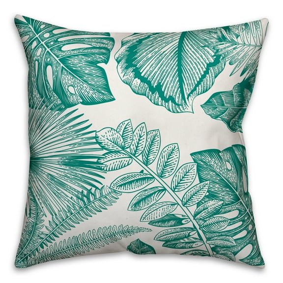Creative Products Teal and White Palm Fronds 18x18 Indoor / Outdoor Pillow