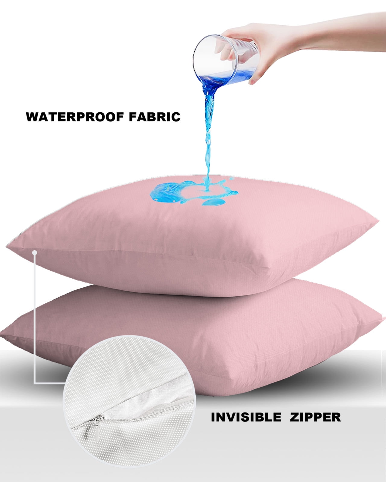 Outdoor Waterproof Throw Pillow Covers Set of 2 Pink Decorative Pillowcases Square Outdoor Pillows Cushion Case 16x16 Inch Solid Color Pink Patio Pillows for Couch Sofa Bed Garden