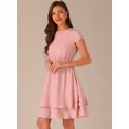 thumbnail image 2 of DARING DIVA Women's Crew Neck Cap Sleeve A-Line Layered Ruffled Mid-Length Dress S Pink, 2 of 6