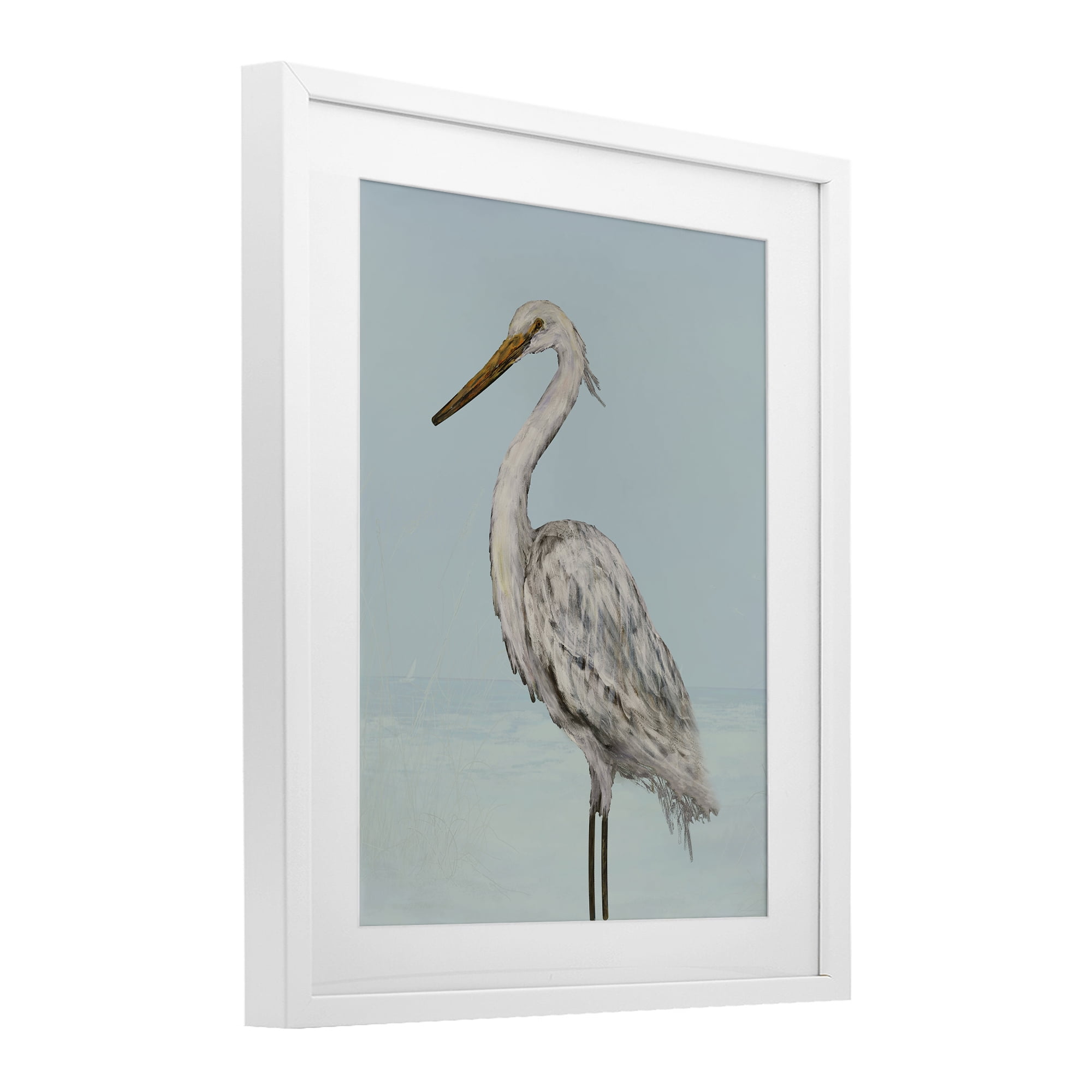 Stupell Industries Coastal Heron Muted Blue White Framed Print Under Glass, design by Julie DeRice