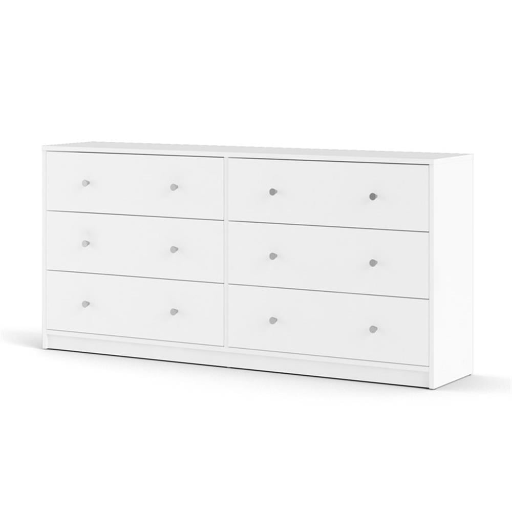 Pemberly Row 3 Piece Modern Wood Dresser and Nightstand Bedroom Set in White