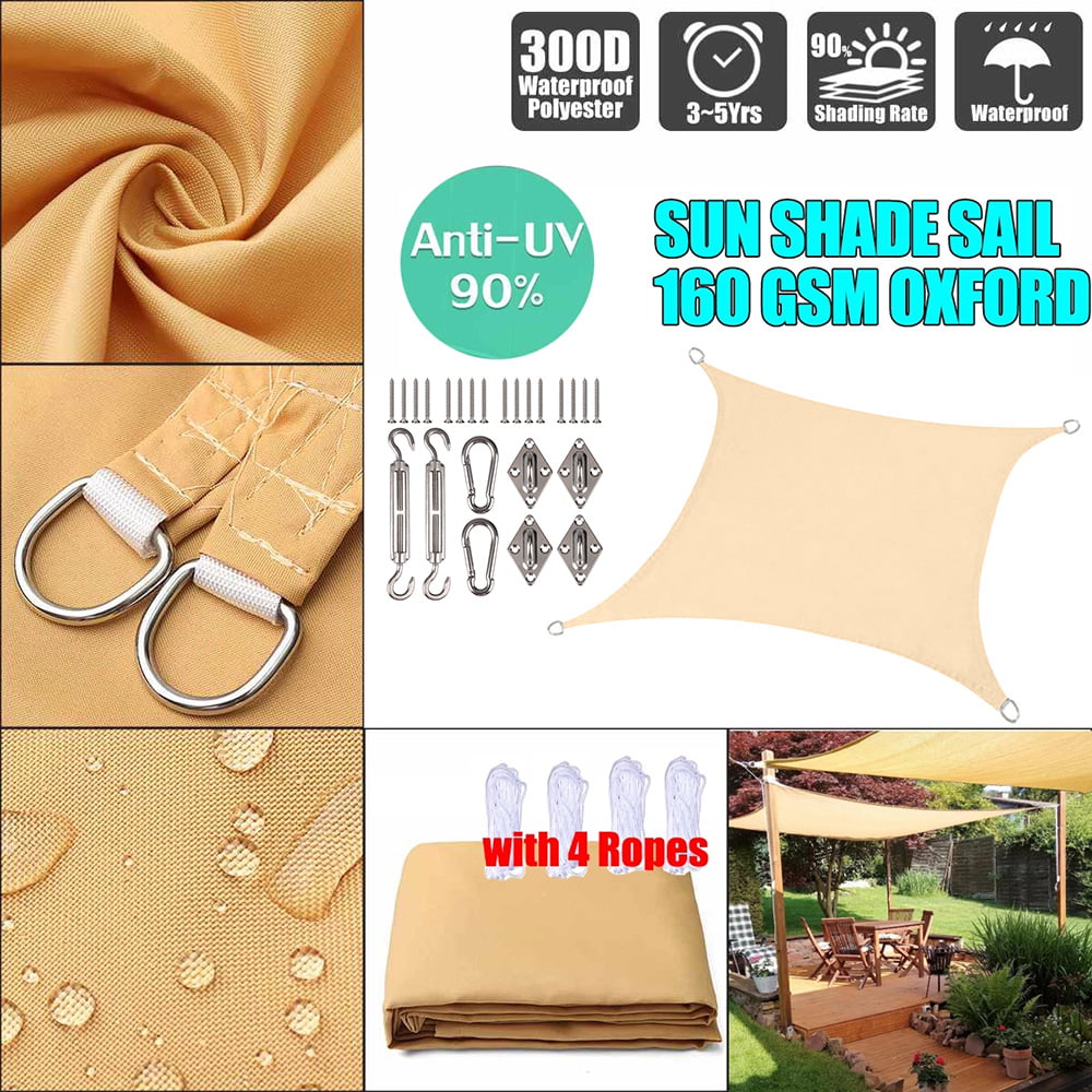 Waterproof Sun Shade Sail Patio Pool Top Cover Canopy 300D UV Outdoor Awnings US 