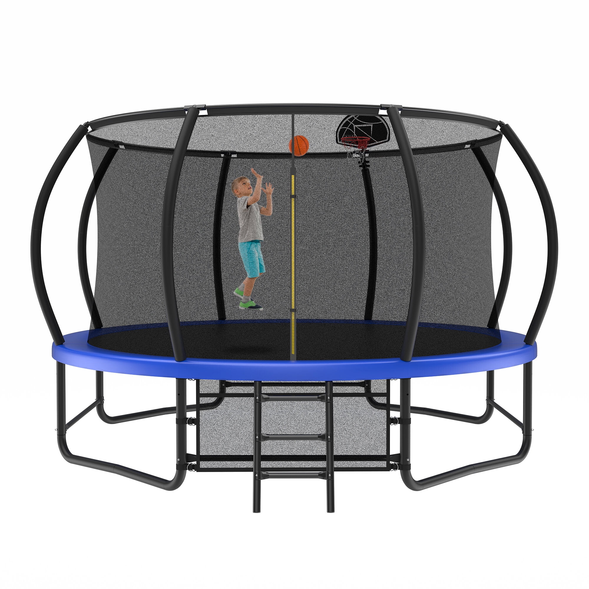 Mini Trampoline, 14FT Trampoline with Enclosure - Recreational Trampolines with Ladder and AntiRust Coating, ASTM Approval Outdoor Trampoline for Kids, Blue Trampoline For Kids,Fitness Trampoline