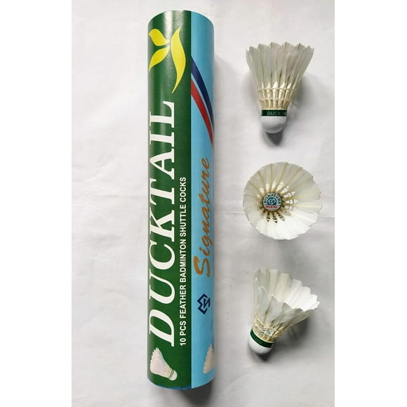 Ducktail Signature Feather Badminton Shuttlecock Speed 76 - Fond en Liège, Durable de Qualité Tournoi Blanc Lot de 10 dans une Boîte