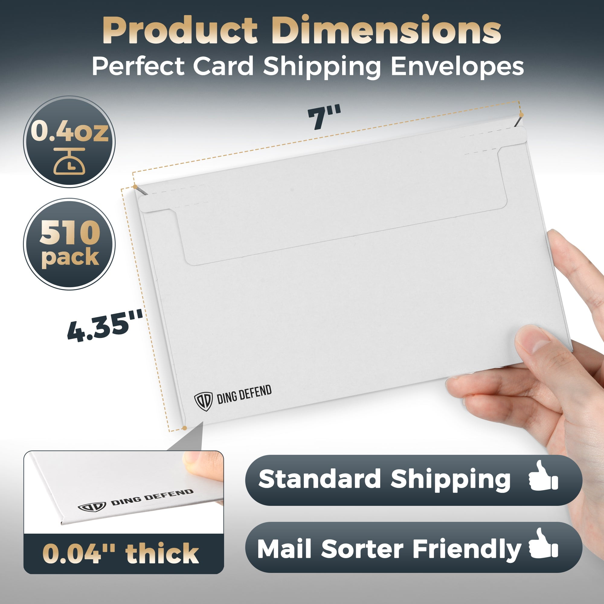 Storage Standard Card Shipping Envelopes, White - 510 Pack - 7 x 4.35 Inches Self-Adhesive Trading Cards, Perfect Fit for Semi-Rigid Sleeves, Top Loaders & Ding Defend Protectors