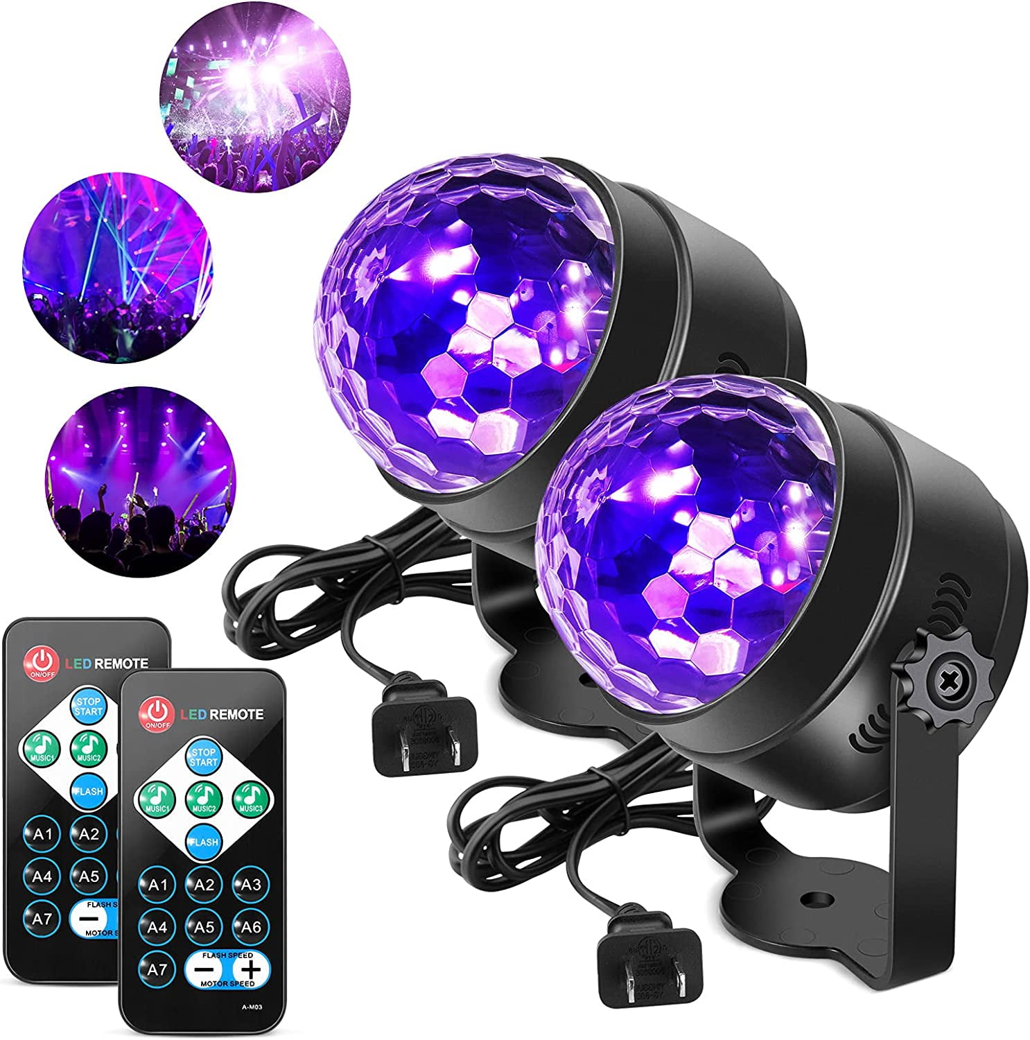 National anthem visitor Indirect Black Light 6W UV Light Disco Ball LED Party Lights Sound Activated with  Remote Control DJ Lighting, 7 Modes Stage Par Light for UV Party Halloween  Decorations Birthday Party DJ Bar Xmas(2