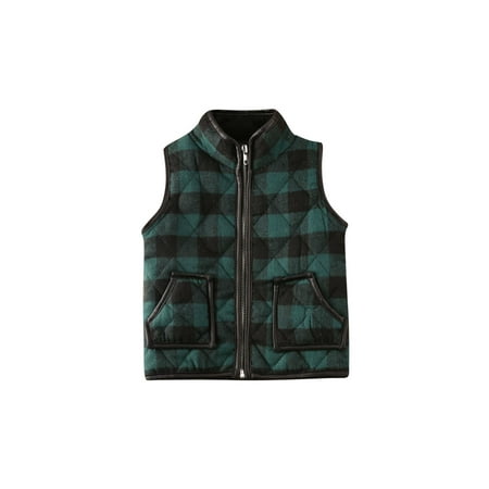 

Youweixiong Toddler Baby Girls Boys Fall Winter Warm Vest Kids Zipper Up Plaid Sleeveless Outwear Jacket with Pockets