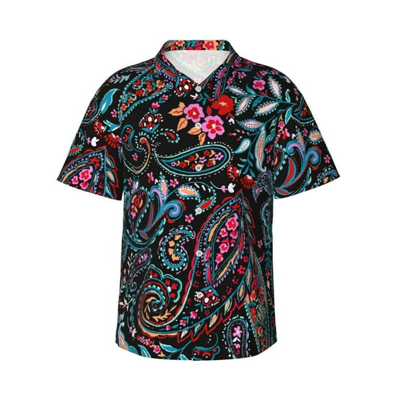 Rateoe Paisley Pattern Men’s Hawaiian Shirt – Short Sleeve Button-Down Tropical Beach Shirt, Lightweight & Breathable Casual Aloha Shirt with Pocket,Small