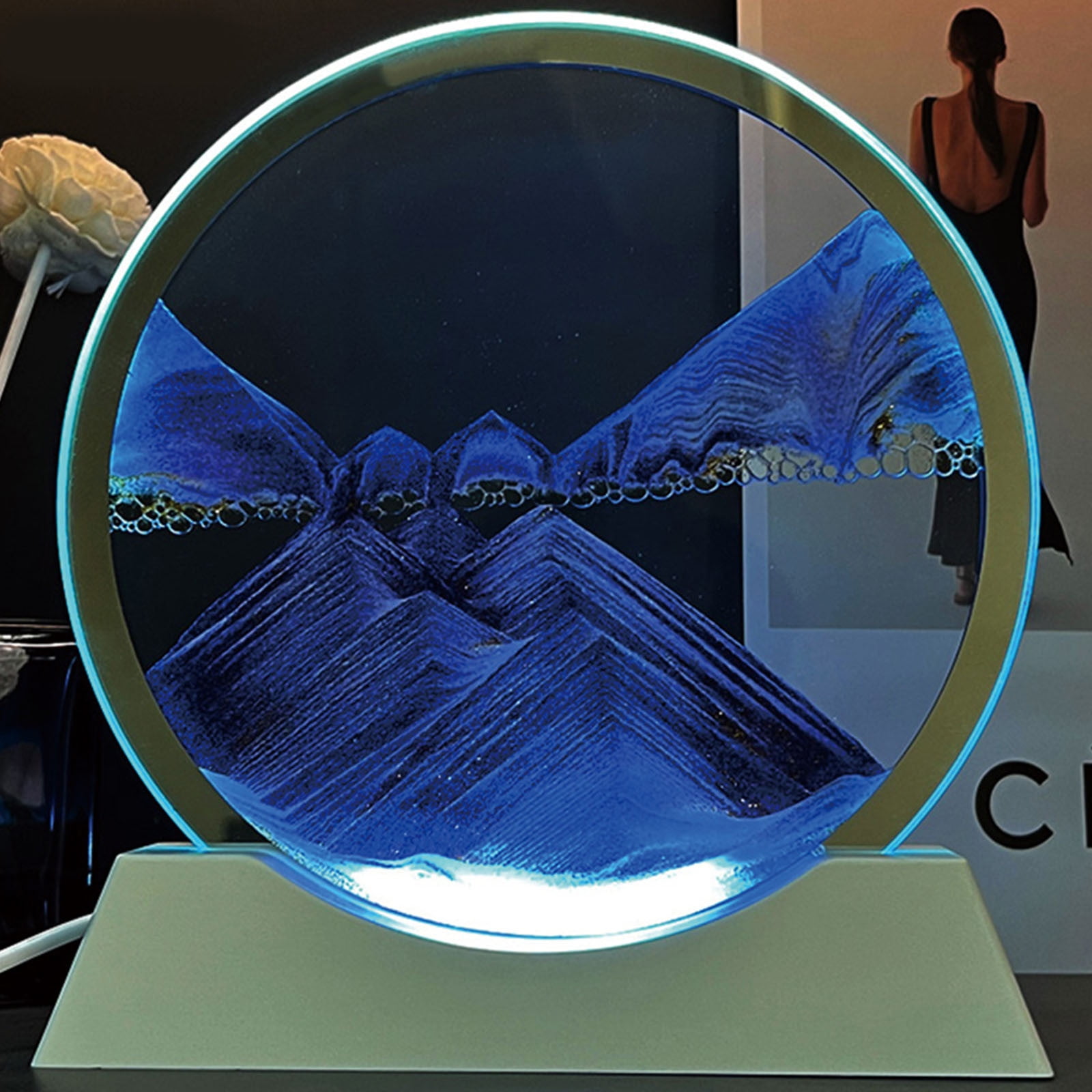 Wuztai Moving Sand Art Picture 29.8cm Round with LED Lamp for Home Decoration, Relaxing Liquid Motion Display, Therapeutic Sandscape