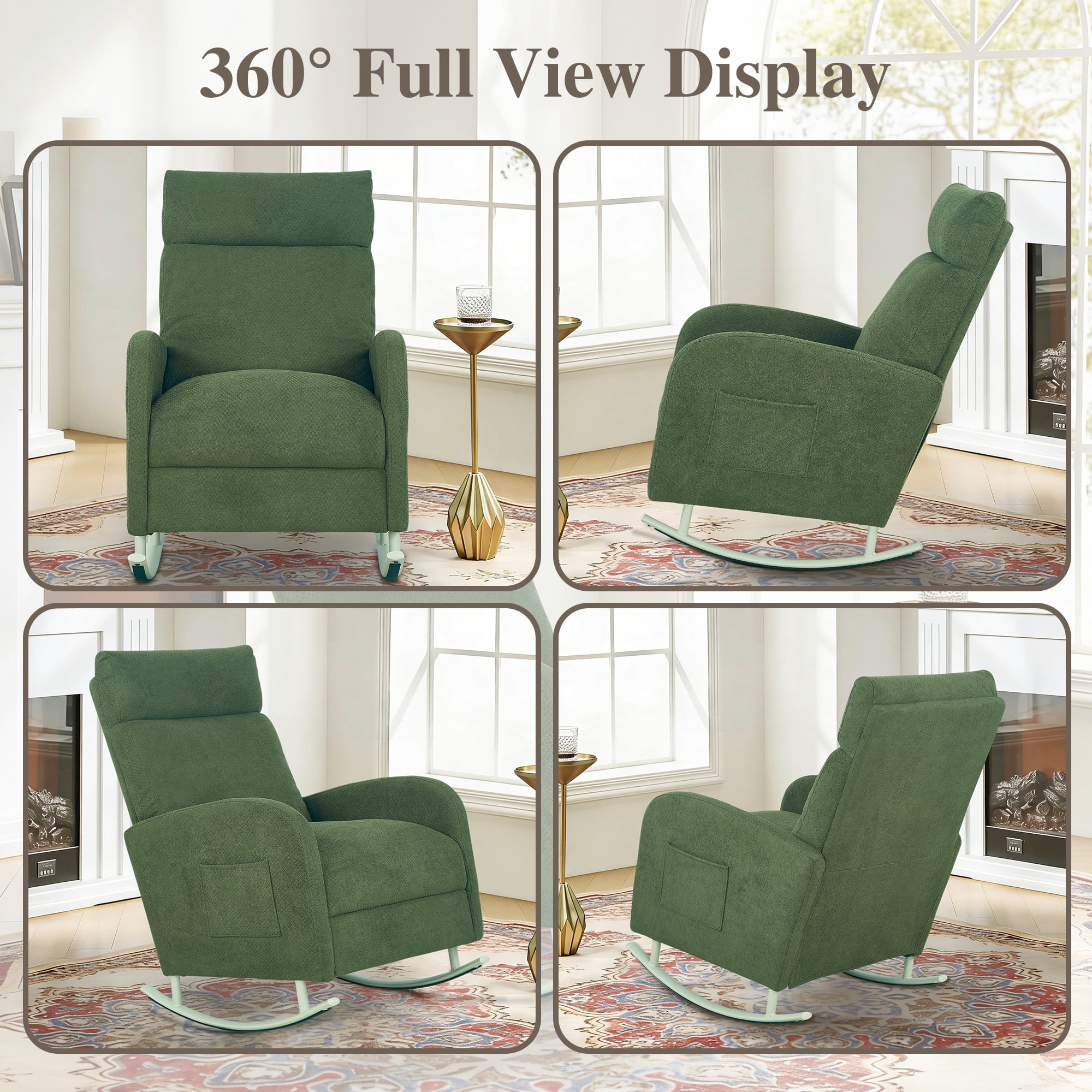 Parlor Dream Modern Chenille Rocking Chair for Living Room,Glider Chair for Nursery, with Side Storage Pocket & Metal Base, 300 lbs Capacity