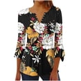 thumbnail image 1 of Pompotops Tunique Décontractée à Manches 3/4 Imprimée Florale Col en V pour Femmes Chemises Basiques d'Été Blouse Plissée Liquidation, 1 of 5