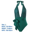 thumbnail image 2 of 1 juego de bañador de una pieza verde ajustado para mujer con estampado vintage y falda cruzada, 2 of 5