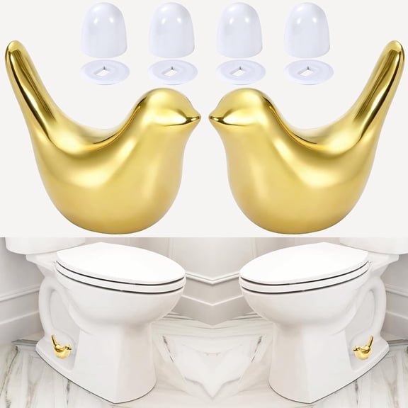 2 PCS Ceramic Gold Birds Toilet Bolt Caps & 4 PCS Universal White Toilet Bolt Covers, Decorative Toilet Caps for Bottom of Toilet, Animals Home Bathroom Decor for Easy installation Avoid Rusting