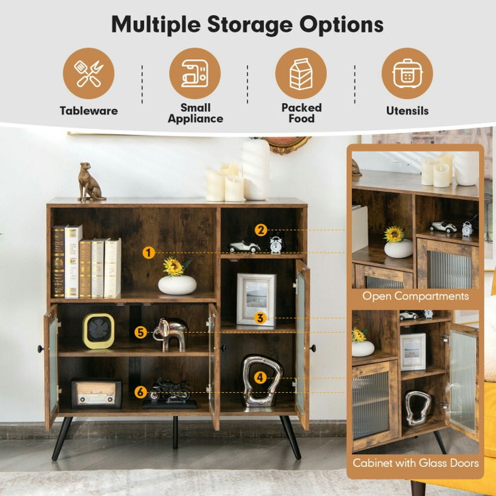 Finihen Kitchen Storage Cabinet, Buffet Sideboard, Buffet Kitchen Storage Cupboard with Glass Door and Adjustable Shelves, for Dining Room, Kitchen, Living Room, Rustic Brown Finihen Kitchen Storage Cabinet, Buffet Sideboard, Buffet Kitchen Storage Cupboard with Glass Door and Adjustable Shelves, for Dining Room, Kitchen, Living Room, Rustic Brown