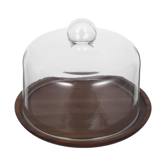 HONMEET 1Set Covered Cake Stand with Glass Dome and Wood Tray for Fruit and Dessert Display