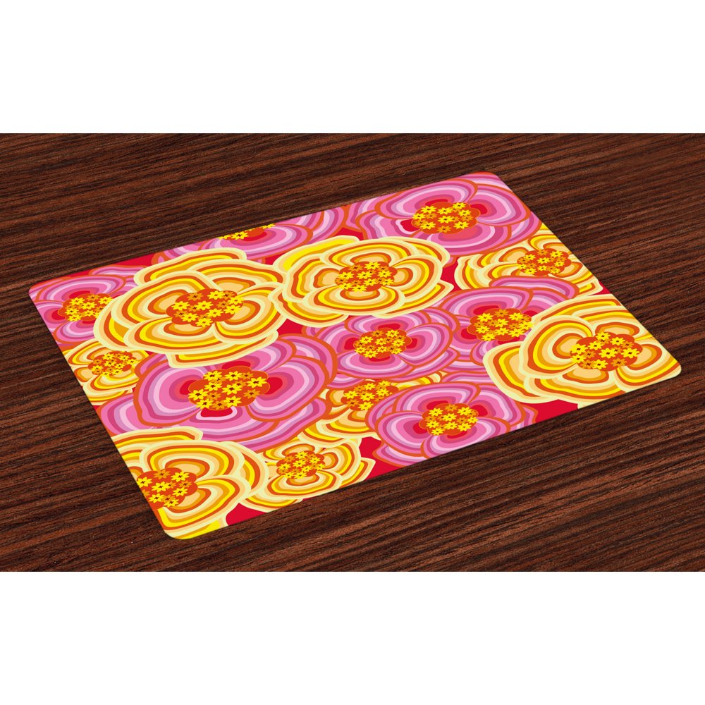 Floral Placemats Set of 4 Funky Vibrant Colored Flower Burst Little Daisies Bouquet Abstract