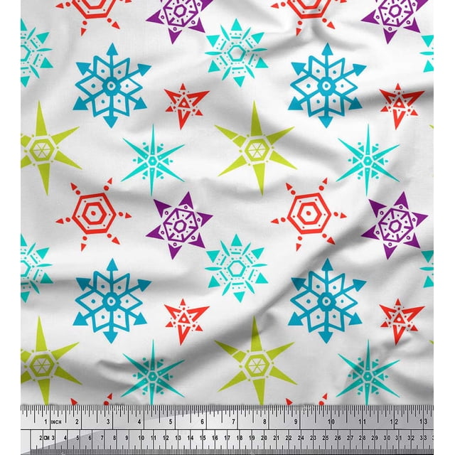 Soimoi White Poly Georgette Fabric Snow Flakes Floral Decor Fabric Printed Yard 42 Inch Wide