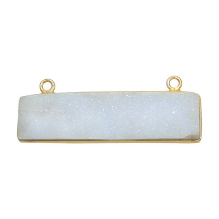 Druzy Agate Pendant - Agate Druzy Gemstone and Gold Bezel Pendant, 2-Loop Rectangle Bar 12x42mm, 1 Piece, Gold/White