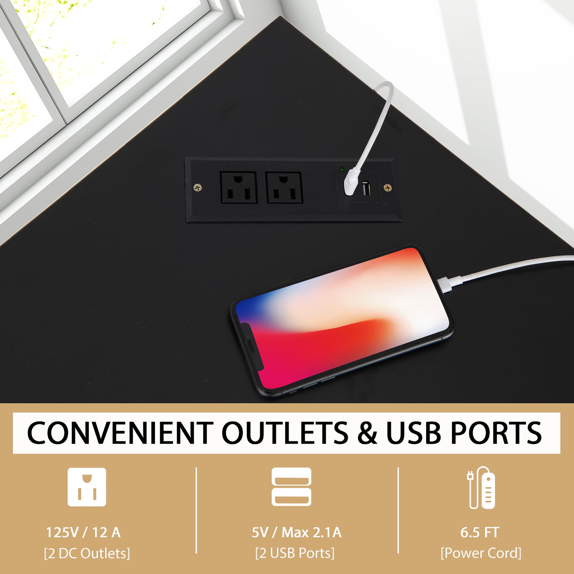 Costway Triangle Computer Desk Corner Desk Home Office w/Power Outlets USB Ports Black