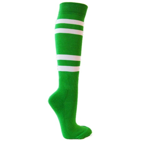 Cotton Sports Socks Couver Premium Cotton 4 White Stripes Knee High Softball Baseball Sports Tube Socks, Medium ()