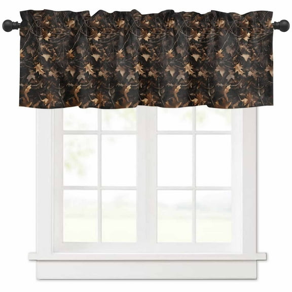 Hokiten Rod Pocket Curtain Valance, Withered LeavesVintage Brown Botanical Farmhouse Window Valance for Living Room, Bedroom, Kitchen 60"W x 18"L