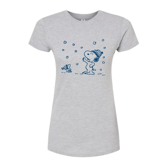 Peanuts - Snow Snoopy And Woodstock - Juniors Fitted Graphic T-Shirt