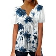 thumbnail image 3 of Dazajoo Floral Print Short Sleeve Tops for Women Pleated Hide Belly Elegant Shirts Summer Casual Button V Neck Tunics,Light Blue,XL, 3 of 6