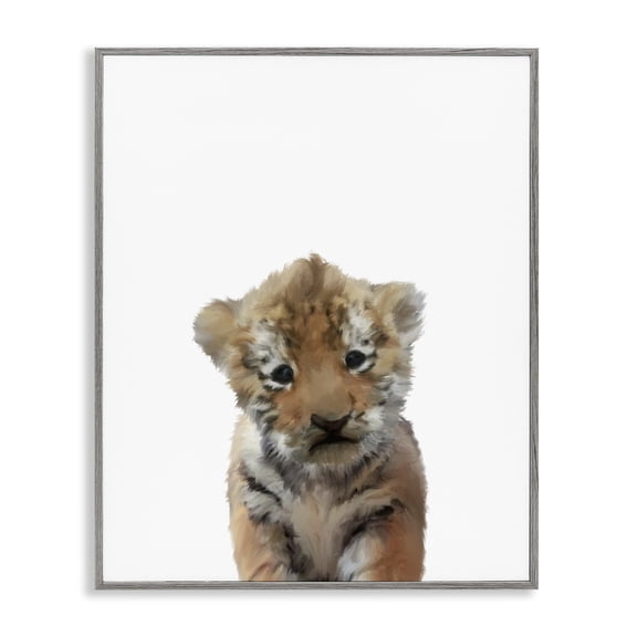 Stupell Industries Rustic Lodge Baby Tiger Animal Kids Gray Framed Giclee Art, 11 x 14, by Leah Straatsma