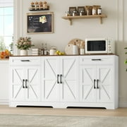 Homfa 70.8" W Buffet Cabinet with 6-Doors, Farmhouse Credenza Sideboard with 2-Drawers & Adjustable Shelves for Kitchen Dining Room, White