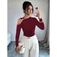 thumbnail image 5 of Womens Cold Shoulder Long Sleeve Top Asymmetrical Loose Casual Shirts Wine Red XXL, 5 of 8