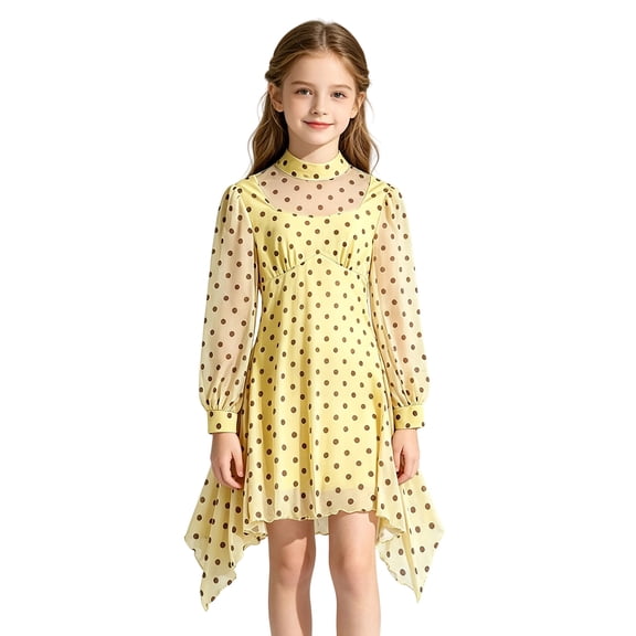 MEZZALL Kids Girls Dress Elegant Printed Polka Irregular Tutu Party Gown For Boho Dresses