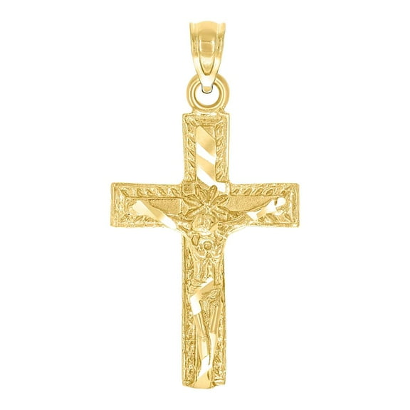 10k Yellow Gold Mens Textured Crucifix Cross Religious Charm Pendant 29.4x14.30mm Wide Necklace for Men