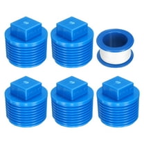 5Pack 1 Inch PT Male Thread Pipe Fitting Plug, Cleanout Plugs, Water Drain End Caps Coupling Adapter with Tape for Water Heater Supply Lines, Plumbing, Blue