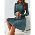 thumbnail image 2 of Womens Long Sleeve Sweater Dress Bodycon Crew Neck 2025 Fall Slimming Knit Mini Dresses Sea Blue L, 2 of 7