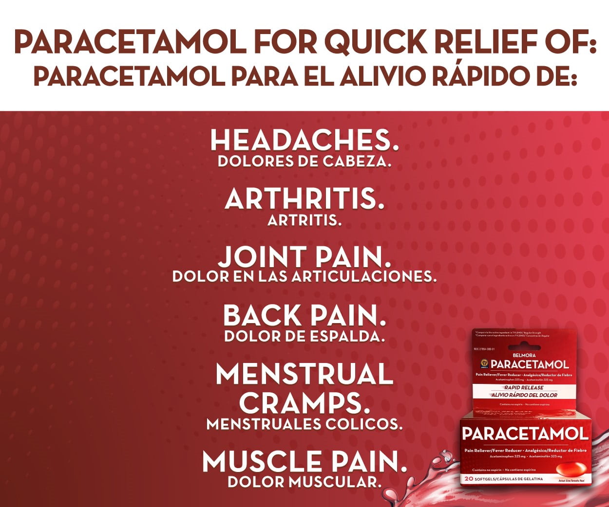 Paracetamol Pain Reliever Softgels, 325mg, 20 Count
