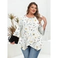 thumbnail image 6 of Gleelist Plus Size Tops For Womens Ruffled Hem Crew Neck T-Shirts Casual Flowy Blouses 3/4 Ruffle Sleeve XL-5XL, 6 of 8
