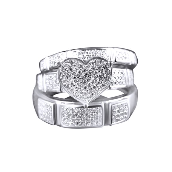 AFFY White Natural Diamond Engagement & Wedding Trio Bridal Ring Set In 10k White Gold (0.5 Cttw)