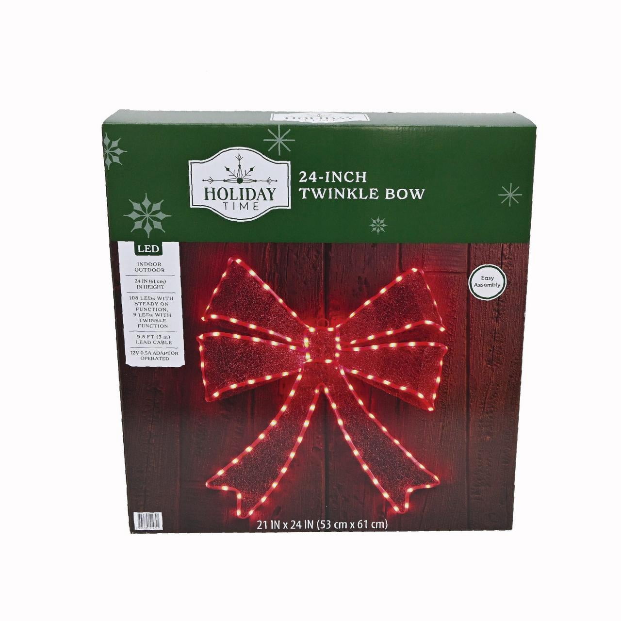 Indoor/Outdoor Light-Up Twinkle Bow Christmas Decoration with 117 LED Lights, Red, 24", by Holiday Time