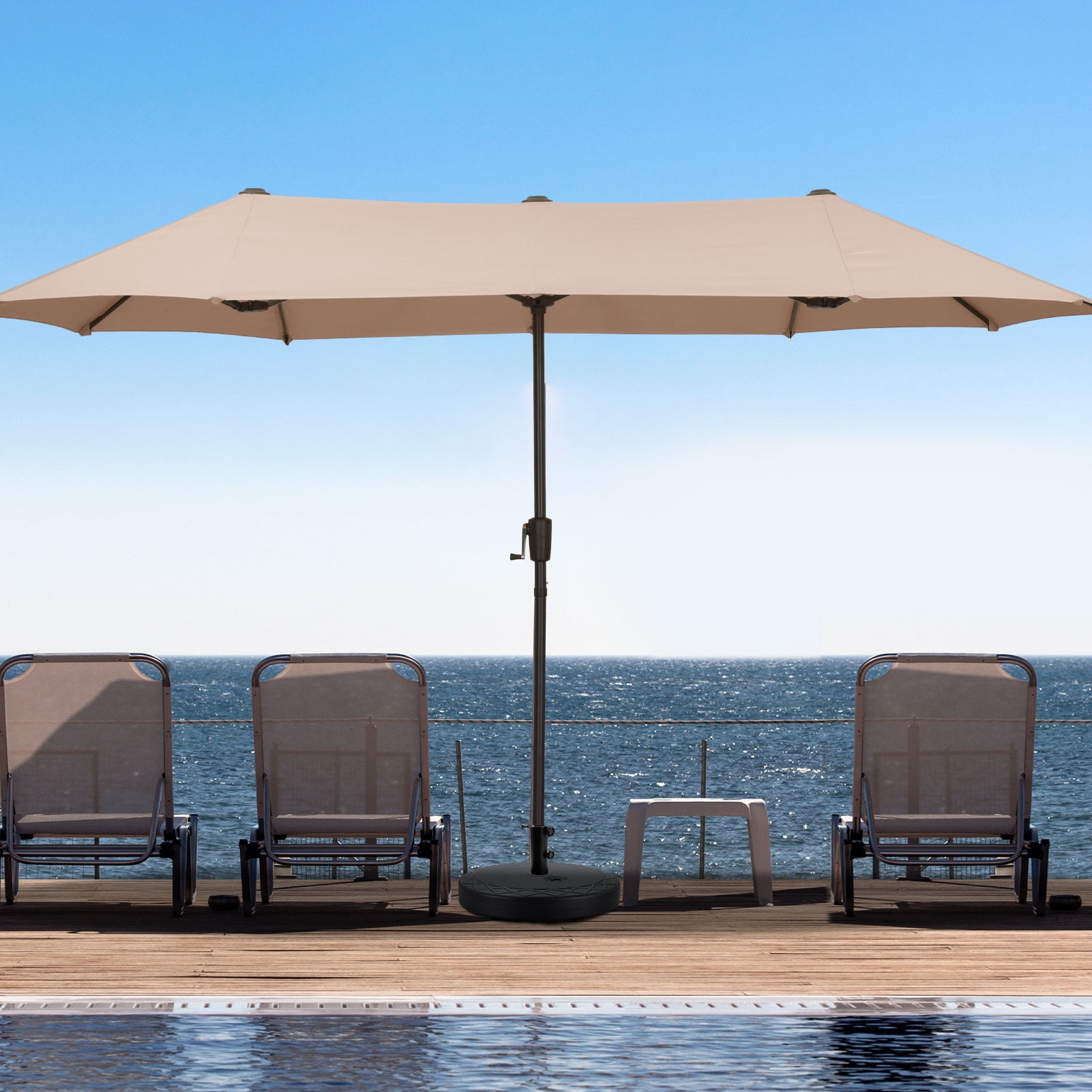 Ainfox 13ft Large Patio Umbrella,Outdoor Double-Sided Rectangle Market Heavy Duty Umbrellas without Base, Khaki