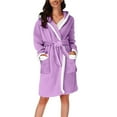thumbnail image 2 of Alitao Robes for Women Lounge Sets Women's Fall/winter Matching Hooded Pajamas Home Plush Thermal Bathrobe Nightgown Fuzzy Robe Women'S Sleepwear Purple M, 2 of 5