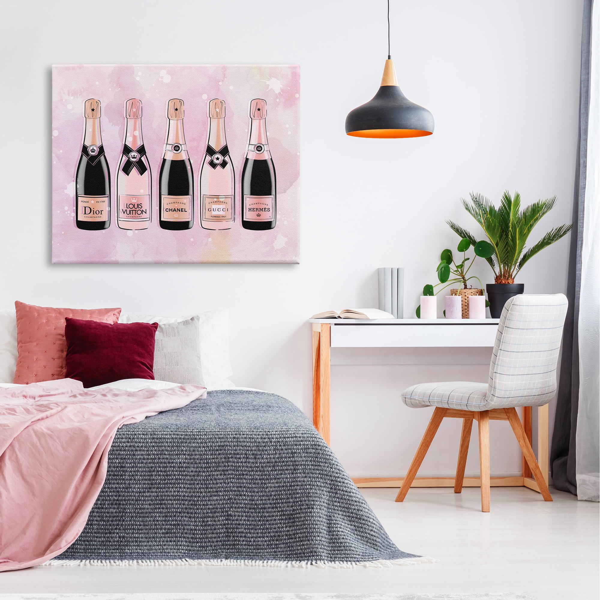 Stupell Industries Assorted Champagne Bottles Trendy Pink Paint Splatter Graphic Art Gallery Wrapped Canvas Print Wall Art, Design by Martina Pavlova