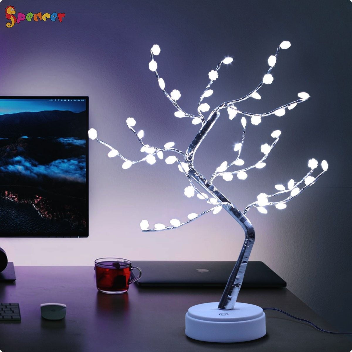 Spencer 20" Artificial Fairy Light Spirit Tree Lamp with 60 LED Snowflake Bonsai Tree Light USB