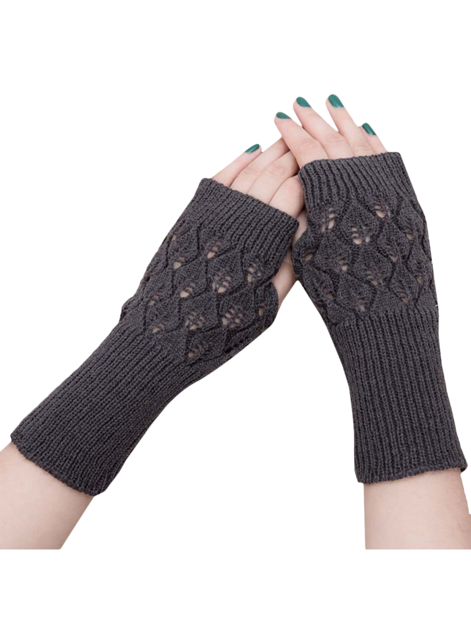 Women Arm Wrist Hand Warmer Mitten Long Finger Less Snowflake Winter Gloves New 