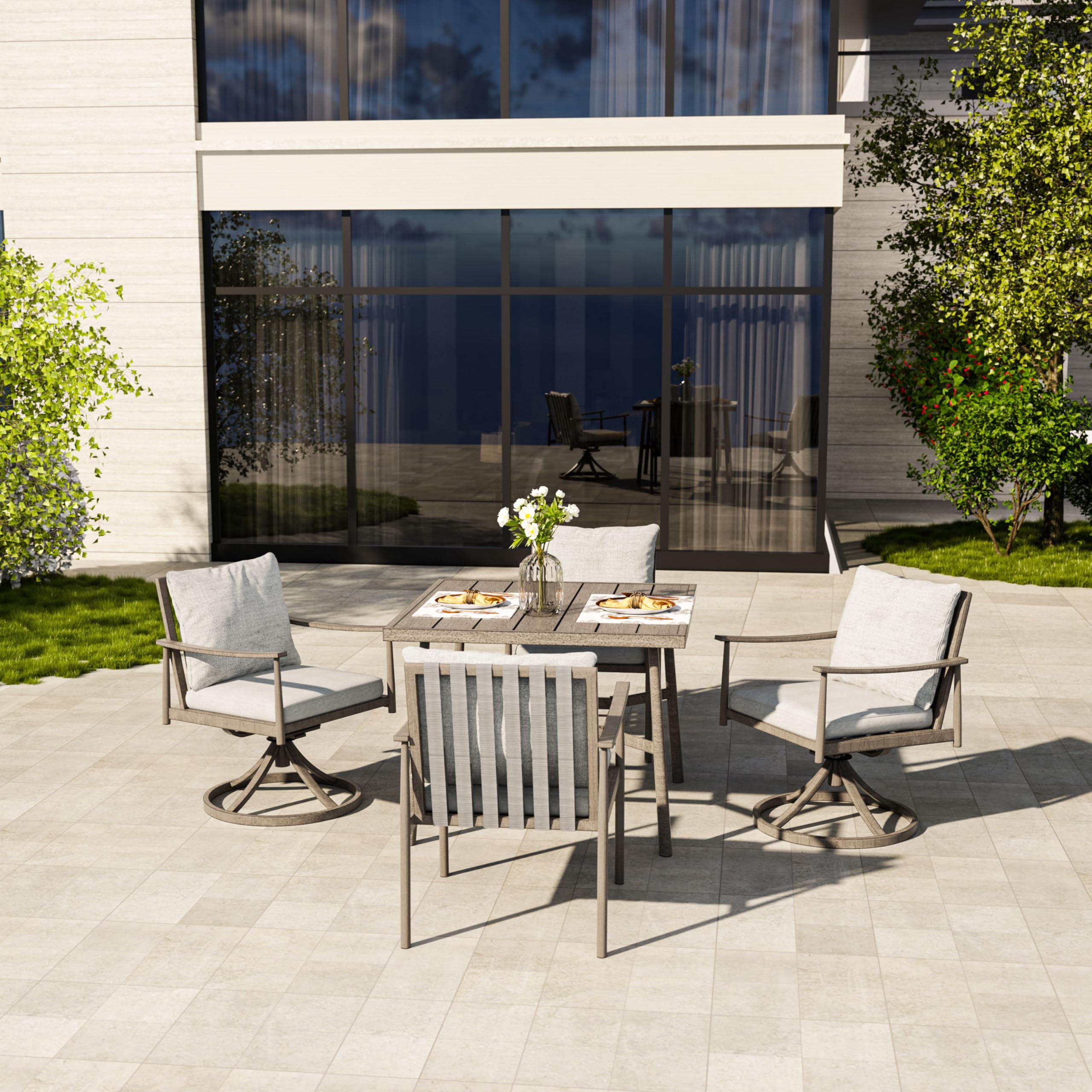 Aluminum Outdoor Dining Chairs Set of 2, Patio Dining Chairs with Cushion, Backrest and Armrest