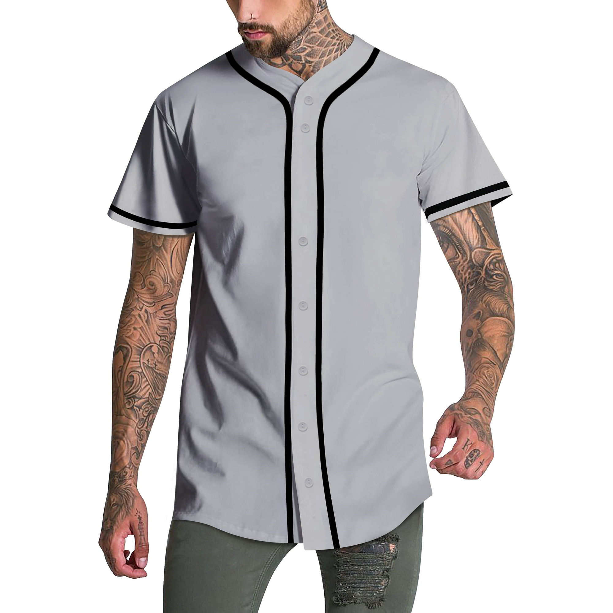 Hat and Beyond Mens Baseball Jersey T- Shirt Stripe Sports Team Hipster Tee Casual, Men's, Size: Small, Gray
