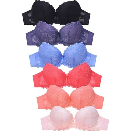 

Women s Demi Cup Solid or Lace Push Up Bra Various Styles (Pack of 6)