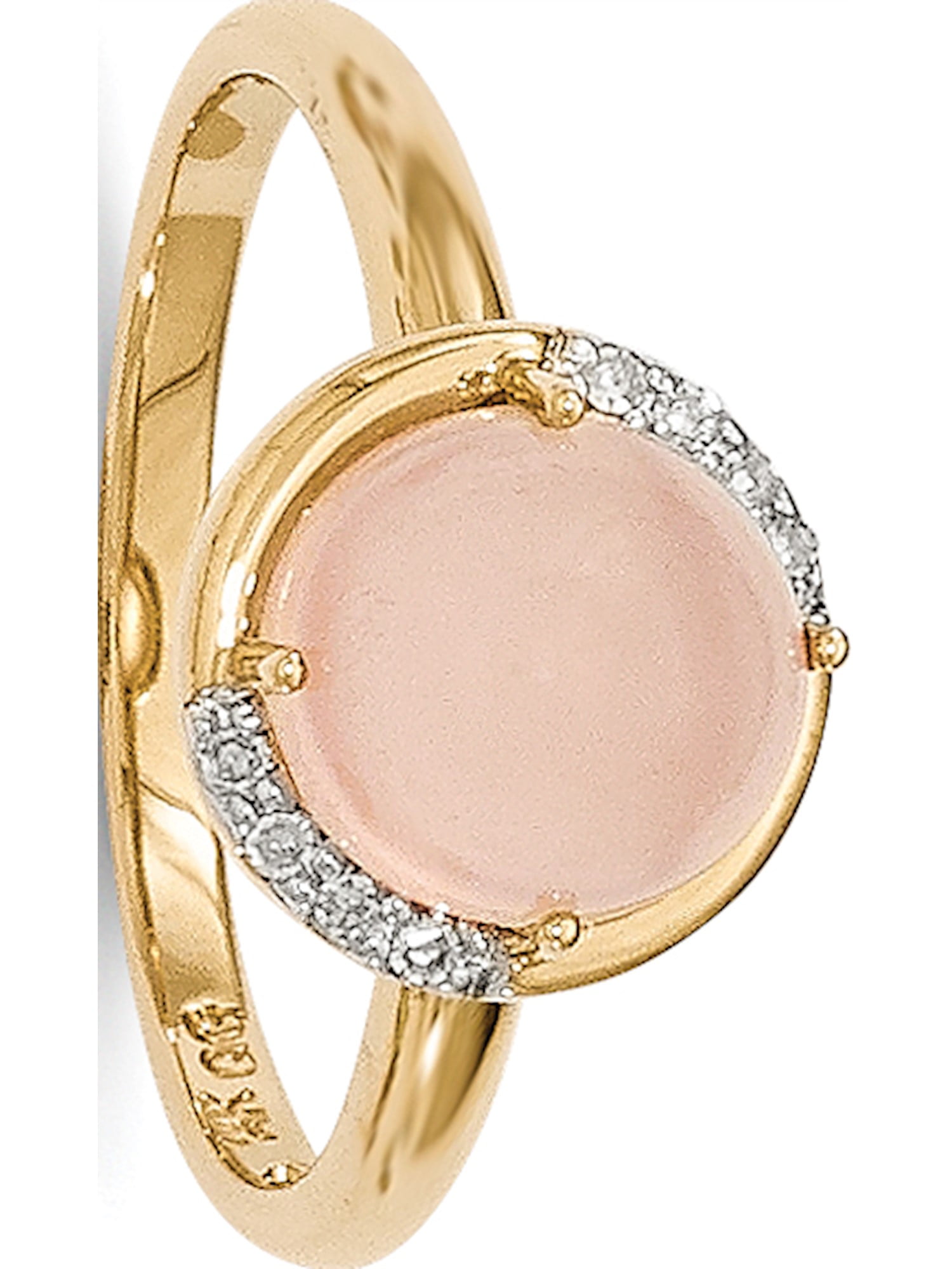 14k Yellow Gold Pink Chalcedony and Diamond Ring by